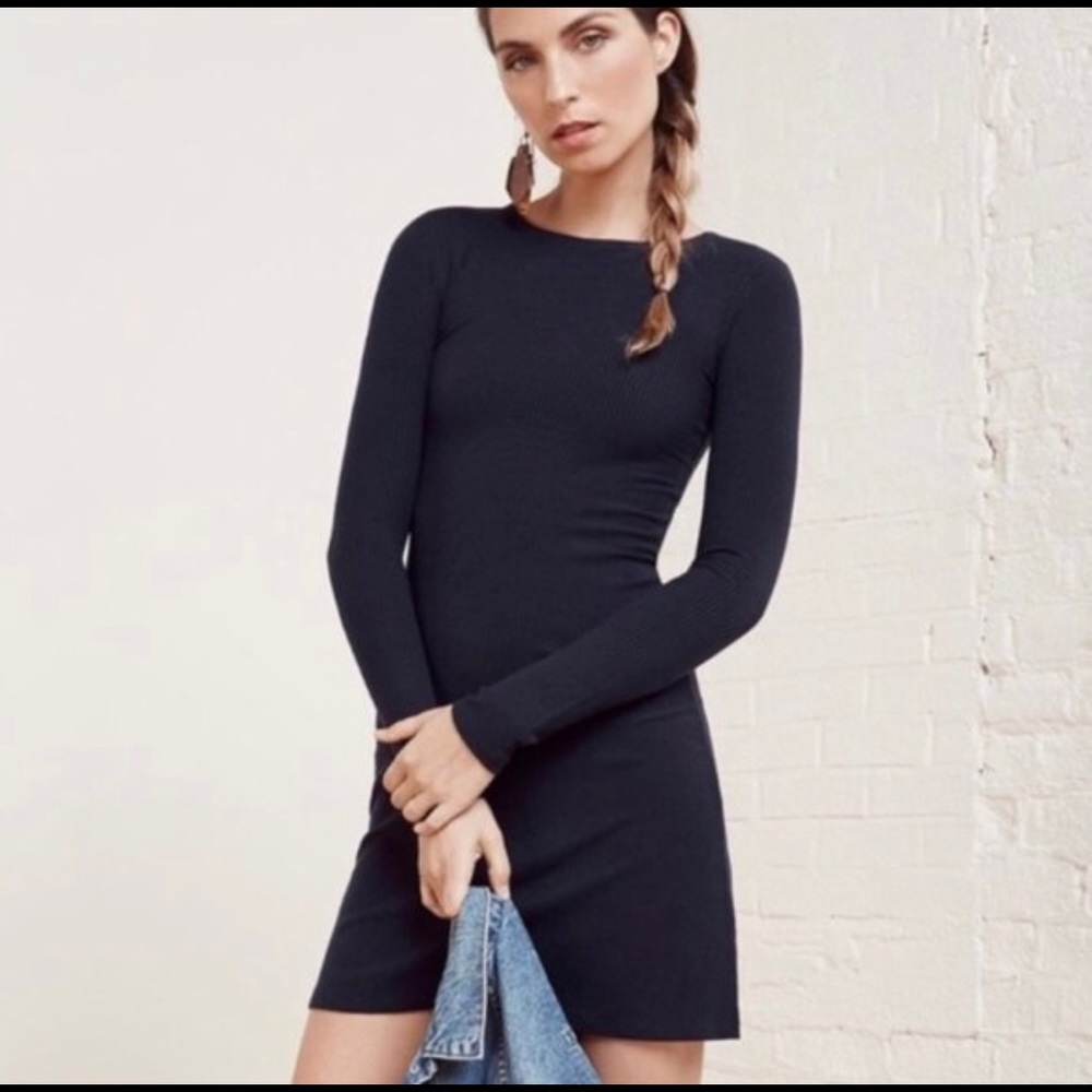 Reformation Blue Long Sleeve Knit Mini Dress XS